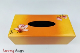Yelow/orange tissue box hand-painted with orchid 12*25cm